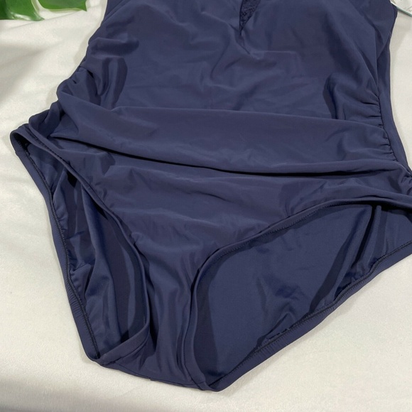 NWT Aqua Green [ Plus 20W‎ ] Crochet High Neck One Piece Swimsuit Navy - Picture 9 of 12